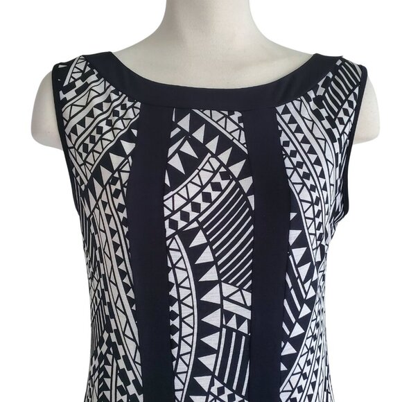 60s Mod Print Retro Nina Ricci Style Sleeveless Dress Black & White Shift Dress - Picture 3 of 16